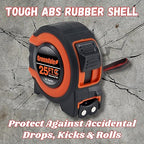 Greendale - 3 Pack - Tape Measures 25 ft - Easy to Read Fractions to 1/8th inch - Magnetic Tip - Thumb and Quick Lock - Autowind - Belt Clip - Measuring Tapes Retractable - Red/Orange