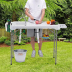 AHB 42'' Outdoor Fish Cleaning Table Portable Camping Sink Station with Double Sinks, Collapsible Swivel Faucet, Picnic Sink Table with 6pc Fish Cleaning Kit for Picnic Beach Patio