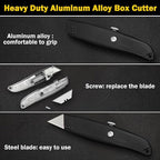 Reginary 30 Pcs Box Cutter Bulk Retractable Blade Utility Knife Heavy Duty Aluminum Alloy Razor Shell Knife for Cartons, Cardboard and Boxes, DIY, Factory, Home(Black)