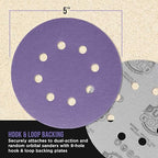 Dura-Gold Premium 120 Grit 5" Purple Film Ceramic Sanding Discs, 8-Hole Pattern, Box of 50 - Dustless Hook & Loop Backing Sandpaper for DA & Random Orbital Sanders - Sand Auto Paint, Wood, Woodworking