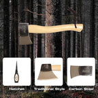 Prandi Axes Yankee C45 Forged Carbon Steel Hatchet - Hickory Handle with Leather String - Ideal for Camping, Travel and Bushcraft - S/N 3.043.06.TH - 15" L x 5.3" 1W, 600g Polished Head, No Sheath