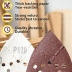 S&F STEAD & FAST Mouse Sander Pads 120 Grit 50 Pack, Mouse Sandpaper for Black and Decker Sander, 12 Hole Hook and Loop Sanding Pads, Detail Palm Sand Paper Set with Tack Cloth