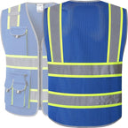 JKSafety 10 Pockets Hi-Vis Neon Color Frontal Zipper Mesh Safety Vest for Men Women Safety Utility for works Comply to ANSI/ISEA Standards (86-Blue 3XL)