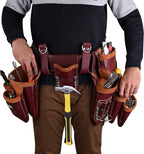 Heavy Duty 19 Pocket Leather Tool Belt Multipurpose Pockets Work Organizer Pouch Framing Fat Lip Tool Holder for Carpenter, Construction, Handyman, and Electrician Tool Belt Set