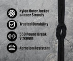 BORED? PARACORD! 550 lb Paracord - Ideal for Crafting, Camping, DIY Projects, Active & Military Outdoors - Strong Survival Rope - Tactical Parachute Cord Type III - Black 100 Feet