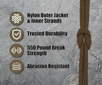BORED? PARACORD! 550 lb Paracord - Ideal for Crafting, Camping, DIY Projects, Active & Military Outdoors - Strong Survival Rope - Tactical Parachute Cord Type III - Coyote Brown 100 Feet