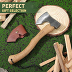 PURPLEBIRD Hatchet Axe with Sheath for Camping, 15 Inch Bushcraft Axe Carbon Steel Chopping Axe Wood Handle Splitting Axe, Hand-Forged Camping Hatchet for Carving Bushcraft Outdoor Forest Garden