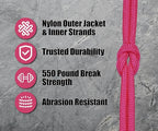 BORED? PARACORD! 550 lb Paracord - Ideal for Crafting, Camping, DIY Projects, Active & Military Outdoors - Strong Survival Rope - Tactical Parachute Cord Type III - Neon Pink 100 Feet