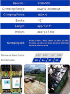 AMZCNC blue 16 Ton Hydraulic Wire Crimper Battery Cable Lug Terminal Crimping Tool WIth Standard US cable Dies,Crimps 6 AWG to 600 MCM, Cable Crimping Tool with 13 Pairs of Standard US cable Dies
