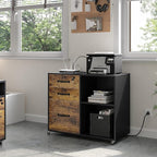 Yaheetech Filing Cabinet with Charging Station, Lateral File Cabinets Printer Stand with 3 Drawers, for Home and Office Black/Rustic Brown