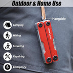 FLISSA Multitool Scissors, 11-in-1 Multi Tool Pocket Knife, Stainless Steel Mini Multitool with Bottle Opener, Screwdriver, Aluminum Handles, Spring - EDC for Outdoor, Camping, Hiking, Fishing, Red