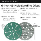 6-Inch 49-Hole 40 Grit Sanding Discs - Heavy-Duty Hook & Loop Film Discs - Sandpaper for Random Orbital Sanders - 25 Pack Box