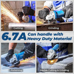 DongCheng Angle Grinder 4-1/2 inch 6.7-Amp Paddle Switch 11800RPM Power Electric Grinder Tools with Cutting & Grinding Wheels, Flap Discs, Auxiliary Handle for Metal & Rust Removal, Beginner-Friendly