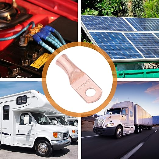 SELTERM 2pcs 8 AWG #10 Stud Copper Wire Lugs, Battery Lugs, Ring Terminals, Battery Cable Ends, 8 Gauge Ring Terminal Connectors, UL Heavy Duty Bare Copper Eyelets Battery Terminal Connectors