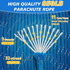 Reflective Paracord Rope 850Ib, 50/100/200/500/1000ft 4MM 11 Strand Strong Parachute Cord, Heavy Duty Paracord Rope for Tent Camping, Fishing, Hiking, DIY Crafts Bracelet, Blue 500FT