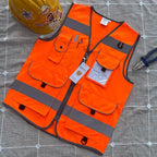 TCCFCCT Orange Safety Vest for Men Women 9 Pockets High Visibility Reflective Vest for Safety, Work Vest with Reflective Strips, Meets ANSI/ISEA Standards, Large
