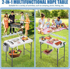 Folding Fish Cleaning Table Portable Camping Double Sinks Table w/2 Dual Water Basins, Faucet Drainage Hose & Sprayer Outdoor Fish Fillet Cleaning Station w/Knife, Storage Box,Black