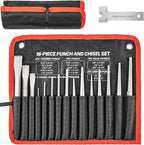 16 Pcs Punch and Chisel Set, Including Taper Punch, Center Punch, Pin Punch, Cold Chisels and Chisel Gauge for Mechanic and Metalworking
