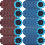 Chumia 250 Pcs Mix Roll Lock Discs Set 36 60 80 120 240 Grit 2 Inch Sanding Discs Die Grinder Accessories Aluminum Oxide Surface Conditioning for Surface Prep Polish Burr Paint Removal (Red,Blue)