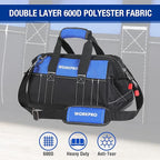 WORKPRO 16-inch Wide Mouth Tool Bag with Water Proof Molded Base