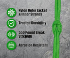 BORED? PARACORD! 550 lb Paracord - Ideal for Crafting, Camping, DIY Projects, Active & Military Outdoors - Strong Survival Rope - Tactical Parachute Cord Type III - Neon Green 100 Feet
