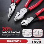 ARROW 3PCS Pliers Set, 8" Needle Nose Pliers, 7" Diagonal Plier, 8" Linesman with Non-slip Handle, Premium Carbon Steel, High Leverage Design