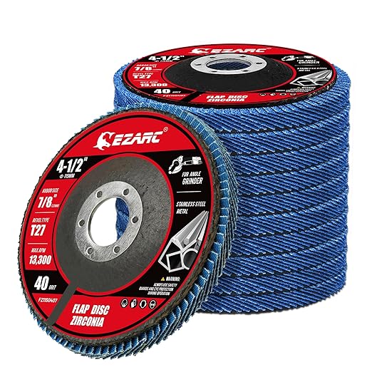 EZARC 10 Pack Flap Discs 40 Grit, 4 1/2" x 7/8" Zirconia Flap Sanding Disc for Angle Grinder, Flat Type 27 Abrasive Grinding Wheel Finishing for Wood & Stainless Steel, Sheet Metal