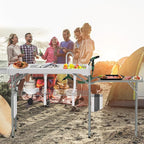Dragosum Fish Cleaning Table, Portable Folding Camping Table with Folding Grill Extension Board, Fish Cleaning Station with Dual Sinks, Hose Hook Up