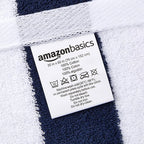 Amazon Basics 100% Cotton Terry Absorbent Cabana Stripe Pool & Beach Towels, Soft, Large, and Thick, 2-Pack, Navy Blue, 30 in x 60 in