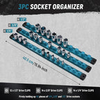 ALOANES Magnetic Socket Organizer Set, 3-Piece Heavy Duty Aluminum Holder Rail for Tool Box, 360 Swivel Clips Rack 1/4, 3/8, 1/2-Inch x 40 Clips (Aqua Blue)