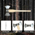 Prandi Axes C45 Forged Carbon Steel Throwing Axe - Hickory Handle - Double Bit Axe for Competitions and Recreation - S/N 3T.054.12.CH - 24" L x 10.67" W, 1200g Polished Head, No Sheath