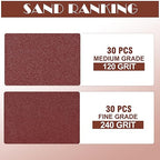 50pcs Mouse Sander Sandpaper Assortment Kit, 5 Hole Detail Sander Sandpaper Palm Sander Paper Mouse Sanding Pads Hook and Loop Sanding Sheets - 120/240 Grit
