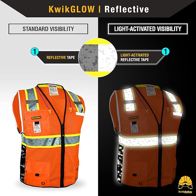 KwikSafety - BIG KAHUNA DIGITAL Safety Vest [LIMITED EDITION] Class 2 ANSI OSHA Reflective Vest Durable High Visibility Vest Construction Safety Vest for Men Industrial Work Gear/Orange XL