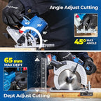 Dong Cheng Cordless Circular Saw 7-1/4-Inch 5,000 Rpm, Cutting Depth 65mm, 0-45° Adjustable, with Dust Collection Adaptor, 24T & 40T TCT Blade Included, Battery and Charger Kit (4.0Ah)