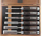 Narex 6 pc Set 6 mm (1/4), 10 (3/8), 12 (1/2), 16 (5/8), 20 (13/16), 26 (1-1/16) Woodworking Chisels in Wooden Presentation Box 853053