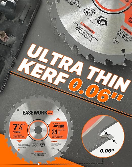 EASEWORK 7-1/4 Inch Circular Saw Blade, 24T, 5/8" Arbor, ATB Carbide Teeth, 10-Pack, Fast Crosscutting for Softwood & Hardwood, Fits SKIL 5280-01, DEWALT DCS570B, DCS577B, DWA171424