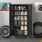 Aobabo Upgrade 71H''*34''W*18''D Metal Garage Storage Cabinet with Wheels and Pegboards, 5 Adjustable Shelves Steel Storage Cabinets for Home,Warehouse,Garage,Assembly Required,Black