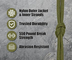 BORED? PARACORD! 550 lb Paracord - Ideal for Crafting, Camping, DIY Projects, Active & Military Outdoors - Strong Survival Rope - Tactical Parachute Cord Type III - Moss 50 Feet