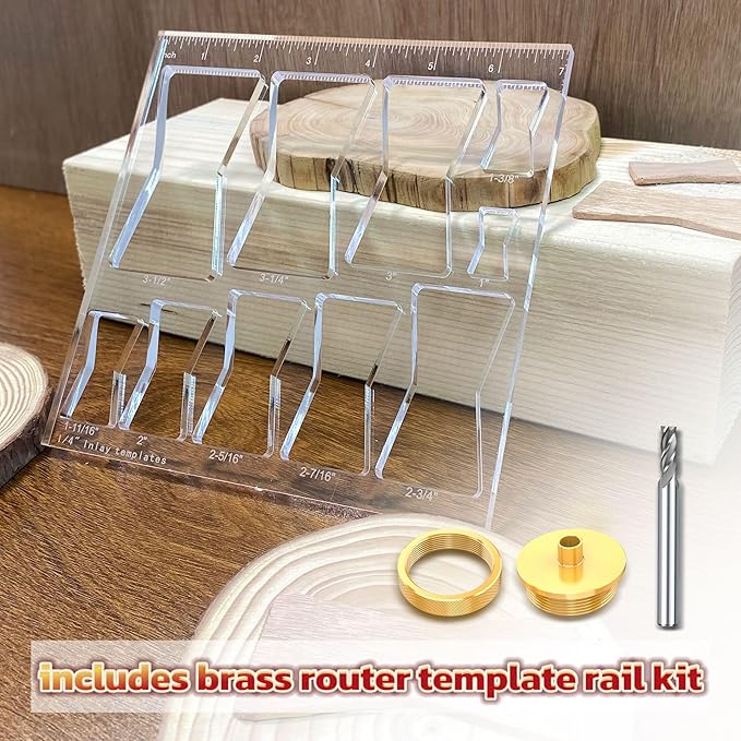 10 in 1 Router Templates for Woodworking, Butterfly Jig Bowtie Inlay Template, with 1/4 inch Router Bushing Guide Template Liner and nut,1/4" Router Bits for Wood ﻿