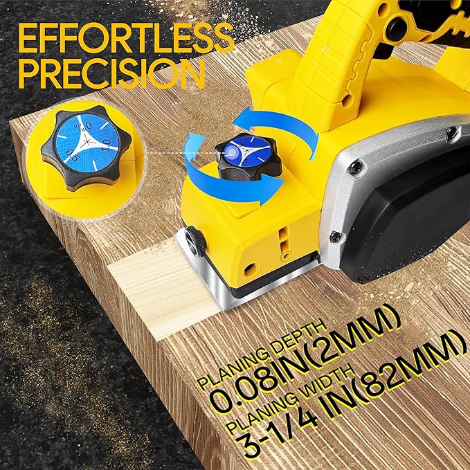 Cordless Handheld Planer Compatible with Dewalt 20V Max Battery(No Battery) Electric Power Planer, Brushless 15000RPM Portable 3-1/4 Inch Power Wood Planer for Woodworking,Carpenter Home DIY