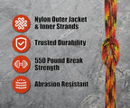 BORED? PARACORD! 550 lb Paracord - Ideal for Crafting, Camping, DIY Projects, Active & Military Outdoors - Strong Survival Rope - Tactical Parachute Cord Type III - Fireball 100 Feet