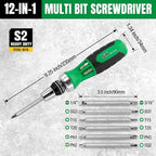 SK 12-in-1 Ratcheting Screwdriver, 216-P, Multi-bit Driver with Quick-Load Mechanism, S2 Steel, with Phillips, Slotted, Star, Square Bits Stored in Handle