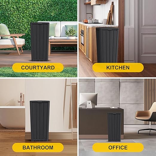 Vixzen 36 Gallon Kitchen Trash Can with Lid,Outdoor Waterproof Resin Waste Bin,Lightweight,Sturdy Garbage Bin for Patio,Kitchen,Backyard，Black