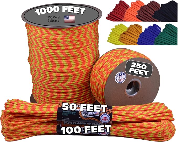 BORED? PARACORD! 550 lb Paracord - Ideal for Crafting, Camping, DIY Projects, Active & Military Outdoors - Strong Survival Rope - Tactical Parachute Cord Type III - Search and Rescue 100 Feet