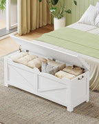 47.2" Storage Chest, Extra Large Storage Trunk with 2 Safety Hinges, Wooden Box Bench, Lift-Top Organizer Chest, Shoe Bench for Entryway, Bedroom, Living Room, White SB14503X