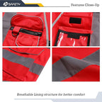JKSafety 9 Pockets High Visibility Zipper Front Safety Vest With Reflective Strips,Meets ANSI/ISEA Standard (Medium, 150-Red)