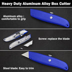 Lasnten 12 Pcs Box Cutter Bulk Retractable Utility Knife Heavy Duty Aluminum Alloy Carpet Knife Package Opener Cutter Blade for Cardboard Plastics Cartons DIY Home Warehouse Office(Blue)