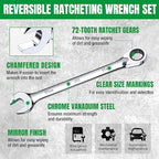 SK Reversible Ratcheting Wrench Set, Combination Wrench Set, 8-Piece, Metric, 72-Tooth, Premium CR-V Construction, with Rack Organizer
