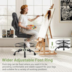 500LBS Drafting Chair, High Back Safer Standing Desk Chair, Executive Tall Office Chair with Flip-up Armrests, Upholstered Fabric Task Chair, Ergonomic Seat with Adjustable Height&Foot Ring, Black