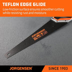 JORGENSEN 20 Inch Black Coated Pro Hand Saw, 11 TPI Fine-Cut Ergonomic Non-Slip Aluminum Ultrasonic Welding Handle for Sawing, Trimming, Gardening, Woodworking, Drywall, Plastic Pipes